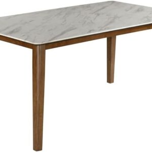 Wood & Faux Marble  63Inch Rectangular Dining Table with White Faux Marble Top and Angled Legs  Dining Room & Home Kitchen  White