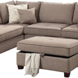 Fabric 3 Piece Sectional With Storage Ottoman Light Brown
