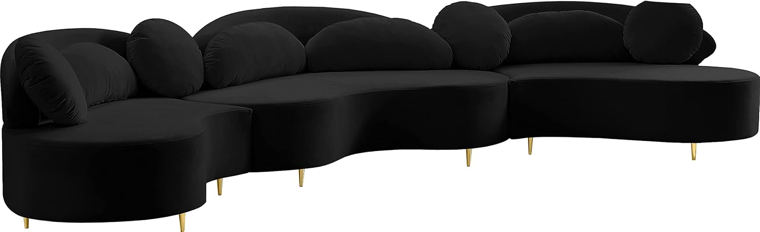 632Black-Sectional Collection ern | Contemporary Velvet Upholstered Sectional with Both Gold & Chrome Legs Included