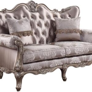 Fabric Tufted Loveseat with 2 Pillows in Champagne Beige