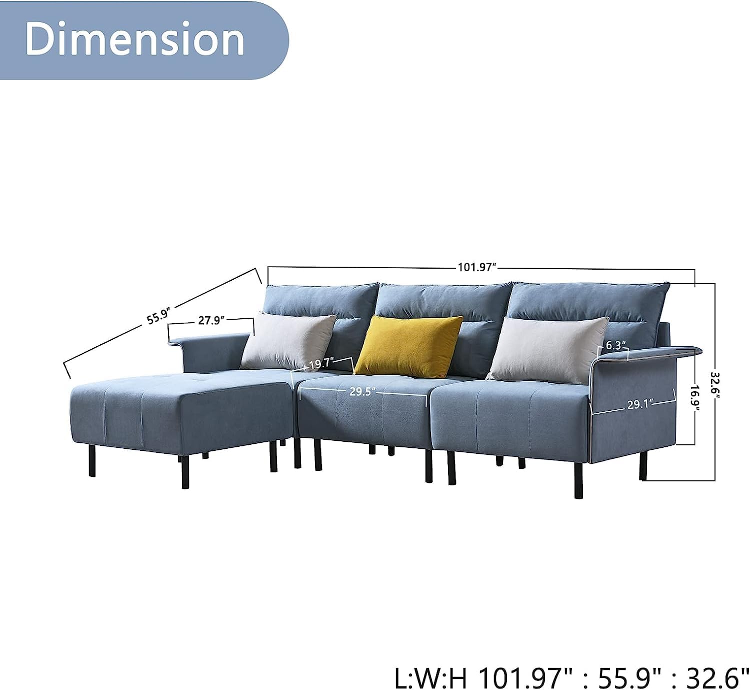 102" Sectional Couches for Living Room, Sectional Sofa Couch, Soft and Comfy Cloud Sofas, ern Sofa Furniture Sets, L Shaped Sofa Freely Sofa-3 Seats + 1 Ottoman Light Gray - Image 2