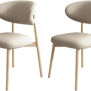 Wooden Armless Dining Chairs Mid Century Modern Kitchen Chairs with Back and Wood Frame Upholstered Dining Chairs for Kitchen Living Waiting Room (Wood 1, Set of 2)