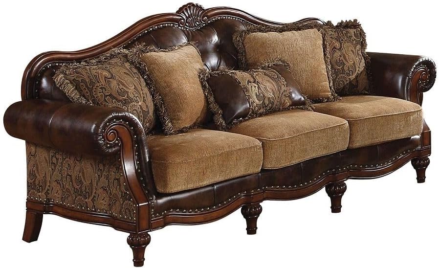 4-Piece Formal Living Room Set: Luxury Sofa, Loveseat, Single Chair and Coffee Table - Brown and Chenille - Image 2