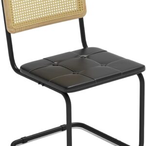 400lbs - Heavy Duty Rattan Dining Chair, Armrest Leather Cushions and Metal Frames, High-end and Durable with Rattan Weaving, Suitable for Home and Restaurant, Black