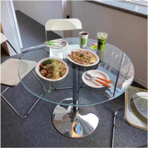 23.4" Round Glass Top Pedestal Table Glass Kitchen Dining Table, Modern Circular 2-4 Seat Breakfast Bistro Table Chrome Base