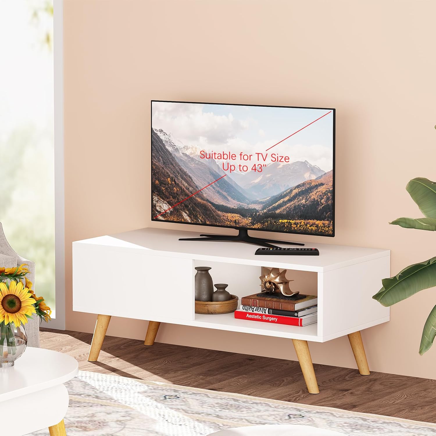 Wood Coffee Table,Large Middle Center Table for Living Room, White Aesthetic Coffee Table with Storage, Modern Tea Dining Table for Home Small Space,39.4 * 19.7 * 18.5 in,White - Image 2