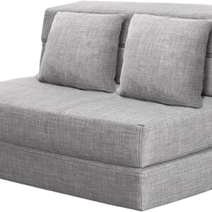 60" Folding Sleeper Sofa Bed Lazy Couch with 2 Pillows, Queen Size Memory Foam Washable Cover, Light Gray