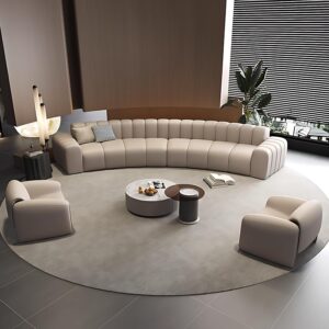 Curved Sectional Sofa Set - Luxury Sectional Couches with 2 Chair,Premium Leather, Solid Wood Frame Couch Sets with Coffee Table (Off White-Chair*2,134IN)