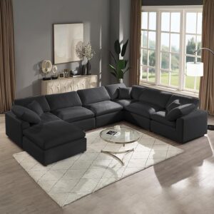 Oversized  Cushions Sectional Sofa Couch Deep Seat Reversible Sofa&Couch with Movable Ottoman,Customizable L/UShaped Corner Sectional&Couch Convertible Sleeper Sofabed for Living Room