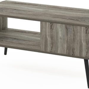 Mid Century Style Coffee Table with Wood Legs, French Oak Grey Large Non-Lift Top