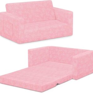 Extra Wide Convertible Sofa to Lounger, Comfy 2-in-1 Flip Open Couch/Sleeper for Kids, Pink