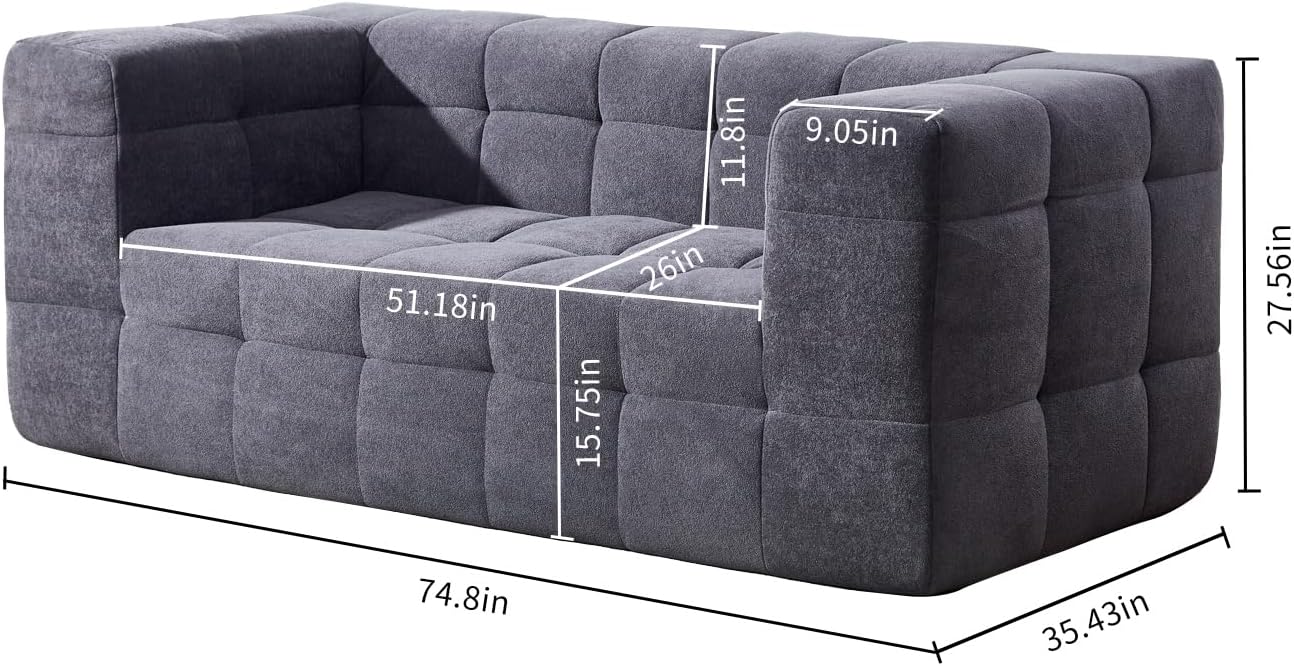 Sofa in a Box, Memory Foam 3-Seater Couch, ern Compression Sofa with Deep Seat, No Assembly Required, Chenille Couch for Living Room Bedroom Apartment, Grey - Image 2
