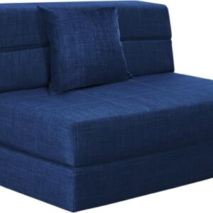 Folding Sofa Bed Couch Memory Foam with Pillow Sleeper  Lazy Couch Twin Size  Convertible Guest Beds,Washable Cover,Dark Blue