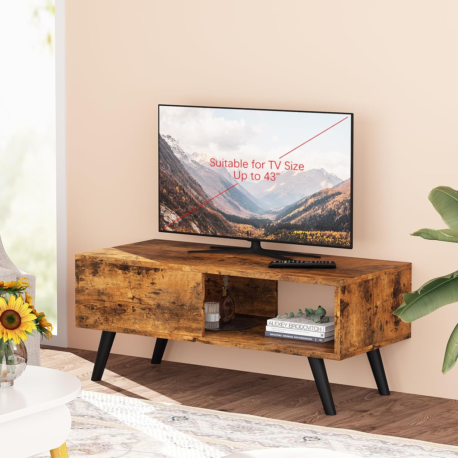 Coffee Tables for Living Room,Middle Table Mid-Century Coffee Table, Wooden Accent Table with Large Open Storage Shelf, Wood Grain Finish,39.4 * 19.7 * 18.5 in,Brown - Image 2