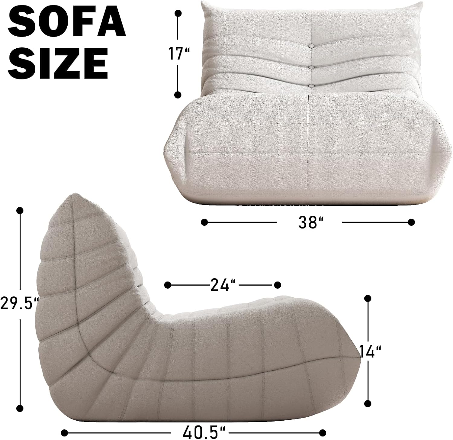 Bean Bag Chair for Adults, Oversized Fireside Chair Comfy Lazy Floor Sofa, Single Seat Sofa Couch Memory Foam Bean Bag Chair for Living Room, Bedroom Apartment Office (Beige) - Image 2