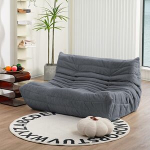 Fireside Loveseat, Mid Century Armless Twin Size Floor Sofa, Soft Premium Corduroy Floor Lounge Chair, Foam Sofa  Chair for Living Room Bedroom and Office, Frost Grey