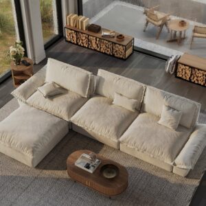 Oversized Modular Sectional Sailboat Sofa for Living Room with Adjustable Backrest Sectional Couches Large Deep Sofa Set 3 Seats Big with Ottoman Comfy Cloud Couch for House Office