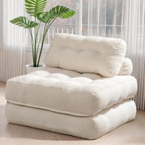 Folding Sofa Bed,Convertible Sleeper Chair for Adults, Folding Sofa Bed Foam Filling Couch with Pillow，Sleeper Chairs Single Size Floor Mattress,White