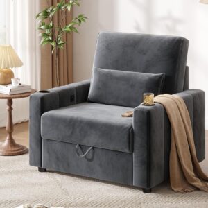 39" Velvet Sofa, Single Couch with Storage, & Ports, Cup Holders, Washable Covers, Side Piano Key Design Sofas for Living Room