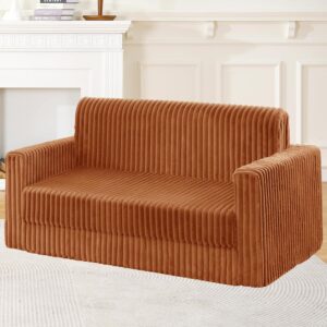 Convertible Folding Sofa Bed, Foldable Sleeper Couch with Armrest, Comfy Floor Couch, Fold Out Lounge Bed, Multi-Functional Lazy Sofa for Bedroom Living Room Dorm Home Office (Orange)