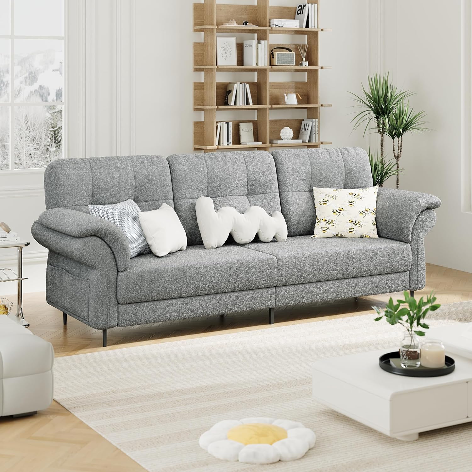 Couches for Living Room, 84" Sofas with Removable Pillow Curved Armrests with Side Pockets - Image 2