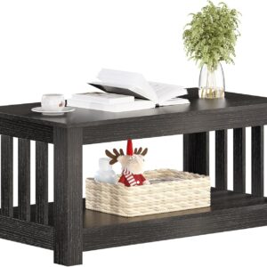 Wooden One Style Fits All Coffee Table - Black Coffee Table, 2-Tier Rectangular Table Living Room, Scratch/Water Resistant Farmhouse Easy Assembly