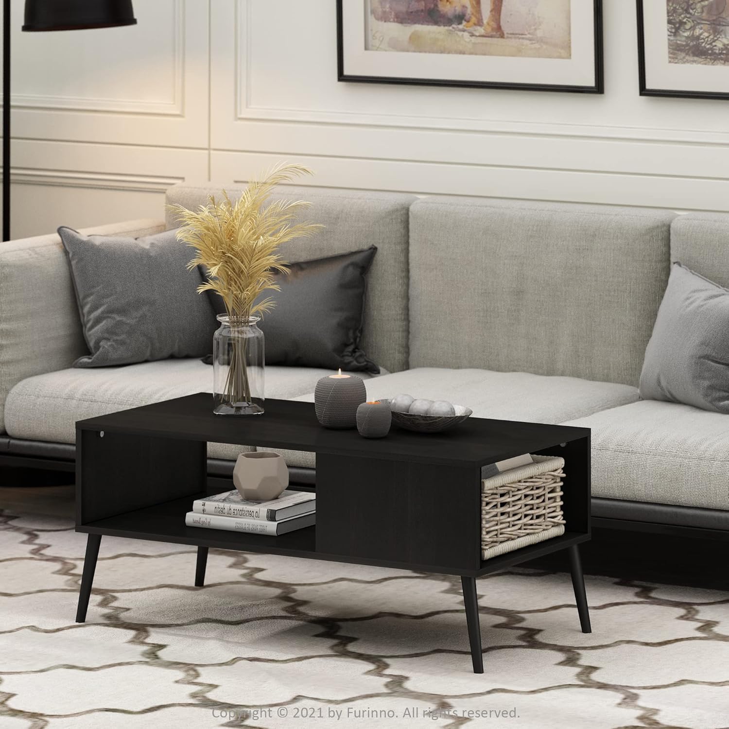 Mid Century Style Coffee Table with Wood Legs, Espresso Large Non-Lift Top - Image 2