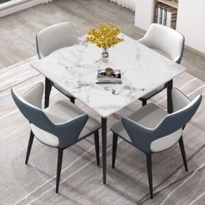 Square Kitchen Dining Table: Sintered Stone Dining Room Table Modern Coffee Table Marble Table with Stable Metal for Kitchen Living Room Office , 31.5x31.5x29.92 inch