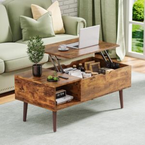 Coffee Tables, Small Coffee Table with Storage Shelf and Hidden Compartment, Modern Wood Lift Top Coffee Table for Living Room, Office, Reception Room (Rust Brown)