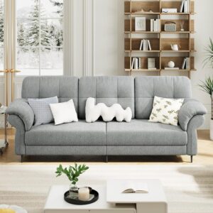 Couches for Living Room, 84" Sofas with Removable Pillow Curved Armrests with Side Pockets