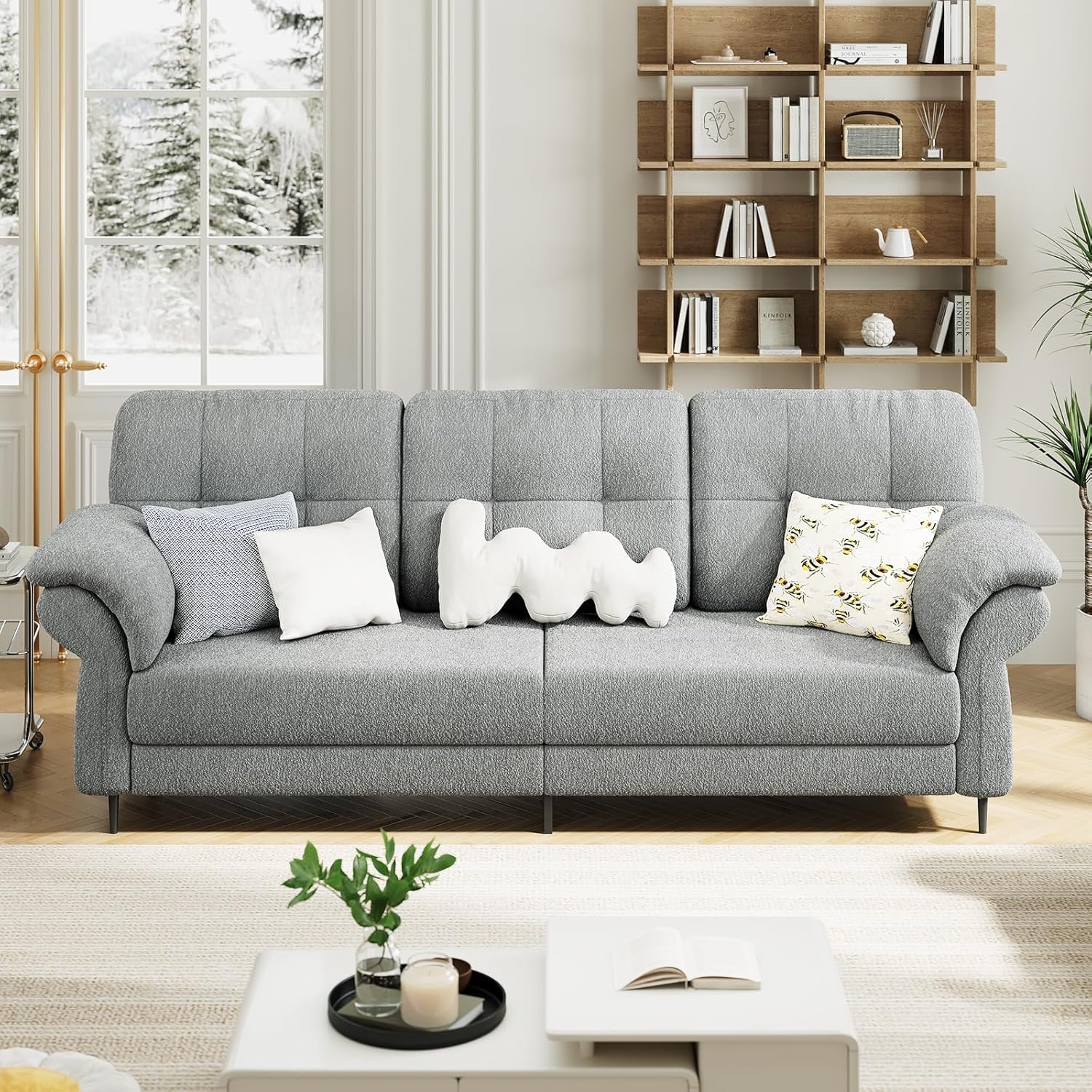 Couches for Living Room, 84" Sofas with Removable Pillow Curved Armrests with Side Pockets