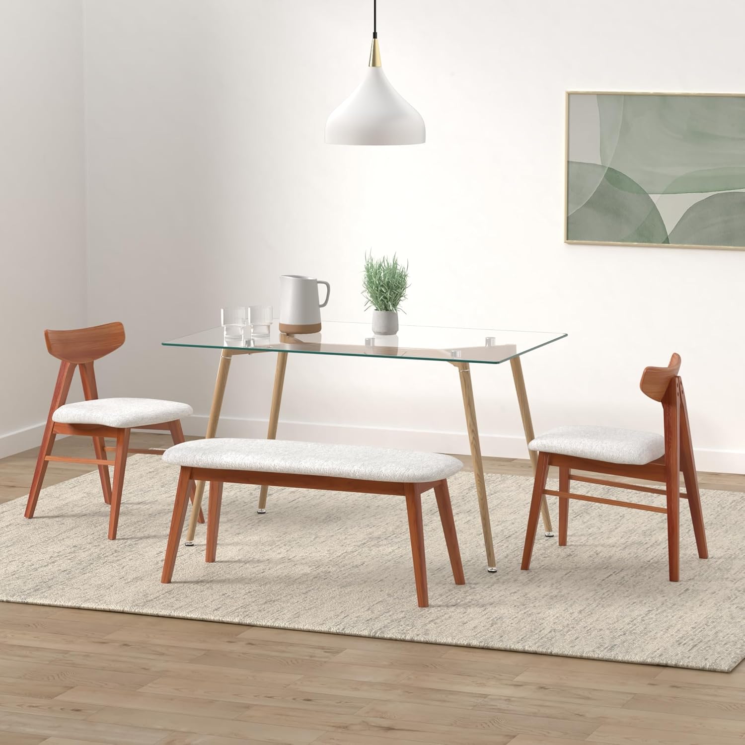 Mid Century Glass Dining Table, Office Desk, 8mm, Wooden Skin - Image 2