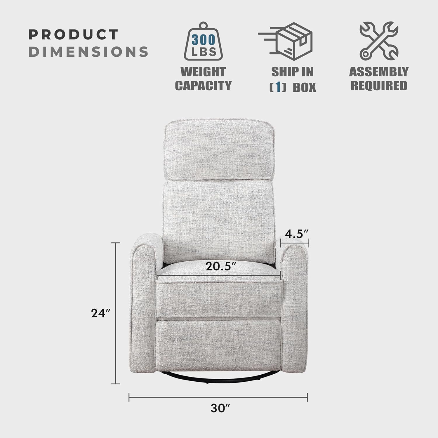 Swivel Glider Recliner , Nursery Glider, Boucle Fabric Recliner with Thick Seat Cushion and Backrest, Manual Recliner Sofa for Living Room/Office/Apartment, Quartz - Image 2