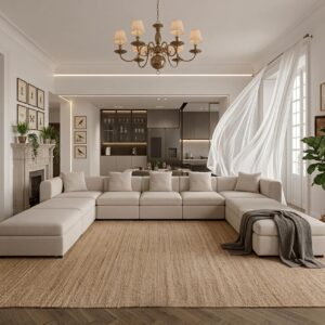 Oversized Modular Sectional Sofa U Shape L Shape Convertible Couch 9 Piece Sectional Couch Deep Seat Living Room Sofa with Solid High Resilience Cushions for Family Lounge Beige | oversized sofa, modular sofa, u shape sofa, storage sofa, sofa bed