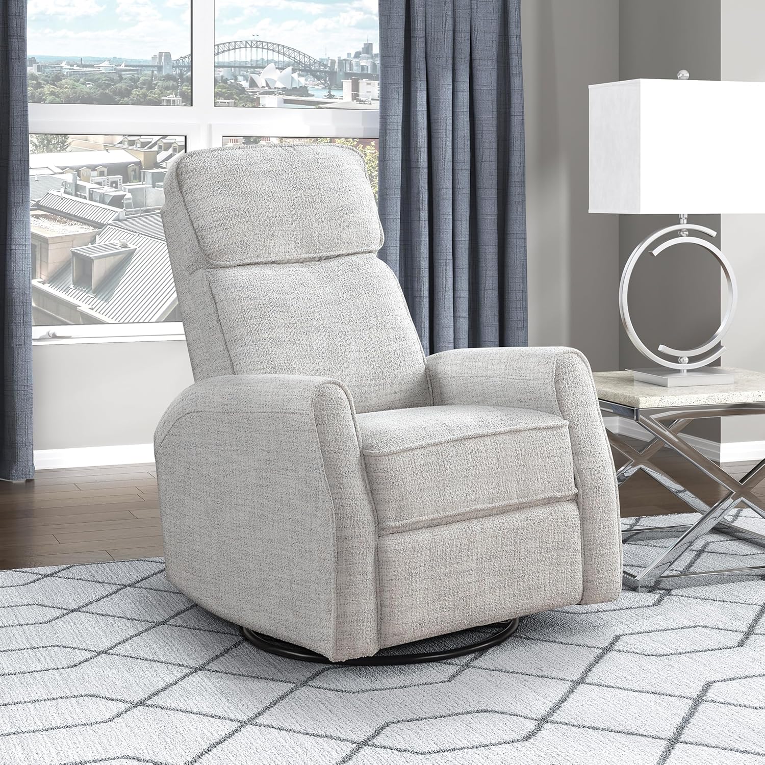 Swivel Glider Recliner , Nursery Glider, Boucle Fabric Recliner with Thick Seat Cushion and Backrest, Manual Recliner Sofa for Living Room/Office/Apartment, Quartz