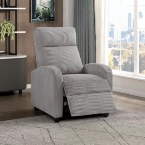 Corduroy Pushback Recliner  Arm Push Back Recliner, Solid Wood Frame and Metal Base, Easy Assembly Small Soft Single Sofa   for Living Room/Office/Apartment, Light Grey