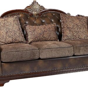 Traditional Two-Tone Sofa, 86"W, Brown  Leather