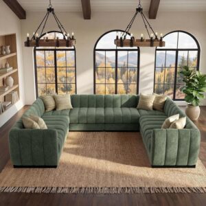 125'' U-Shaped Modular Sectional Sofa, Deep Seat Chenille Couch for Living Room, Large U Shape Sectional Sofa for Living Room Apartment, High Density Foam, Green