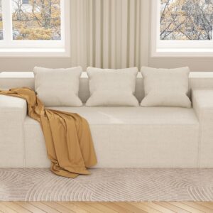 3-Seater Sofa, Hybrid Sofa in a Box, No Assembly Required, Comfy Sofa Couch with 3 Matching Pillows, Cat-Scratch Resistant Linen, Couch for Living Room or Bedroom, Beige