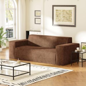 Sofa-in-a-Box, Memory Foam 3-Seater Couch, No Installation & Easy to Transport, Deep Seat ern Sofa with Corduroy Fabric, Couch for Living Room, Bedroom, Apartment, Home Office, Brown